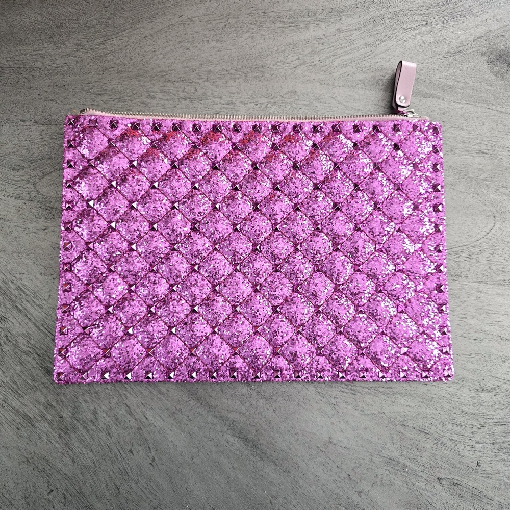 Valentino Garavani Glitter Rockstud Sequin Reversible Leather Pouch